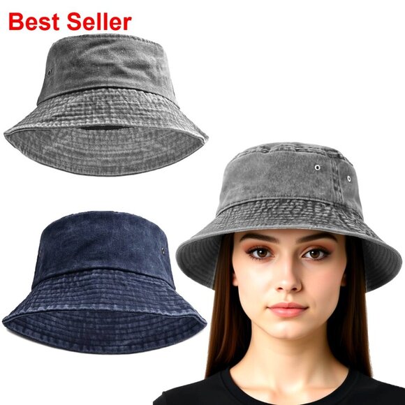2 Pack Cotton Bucket Hats Packable Travel Sun Protection